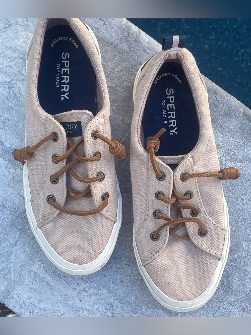 Sperry Top-Sider Women’s Size 6 Blush Pink Canvas Sneakers Leather Laces